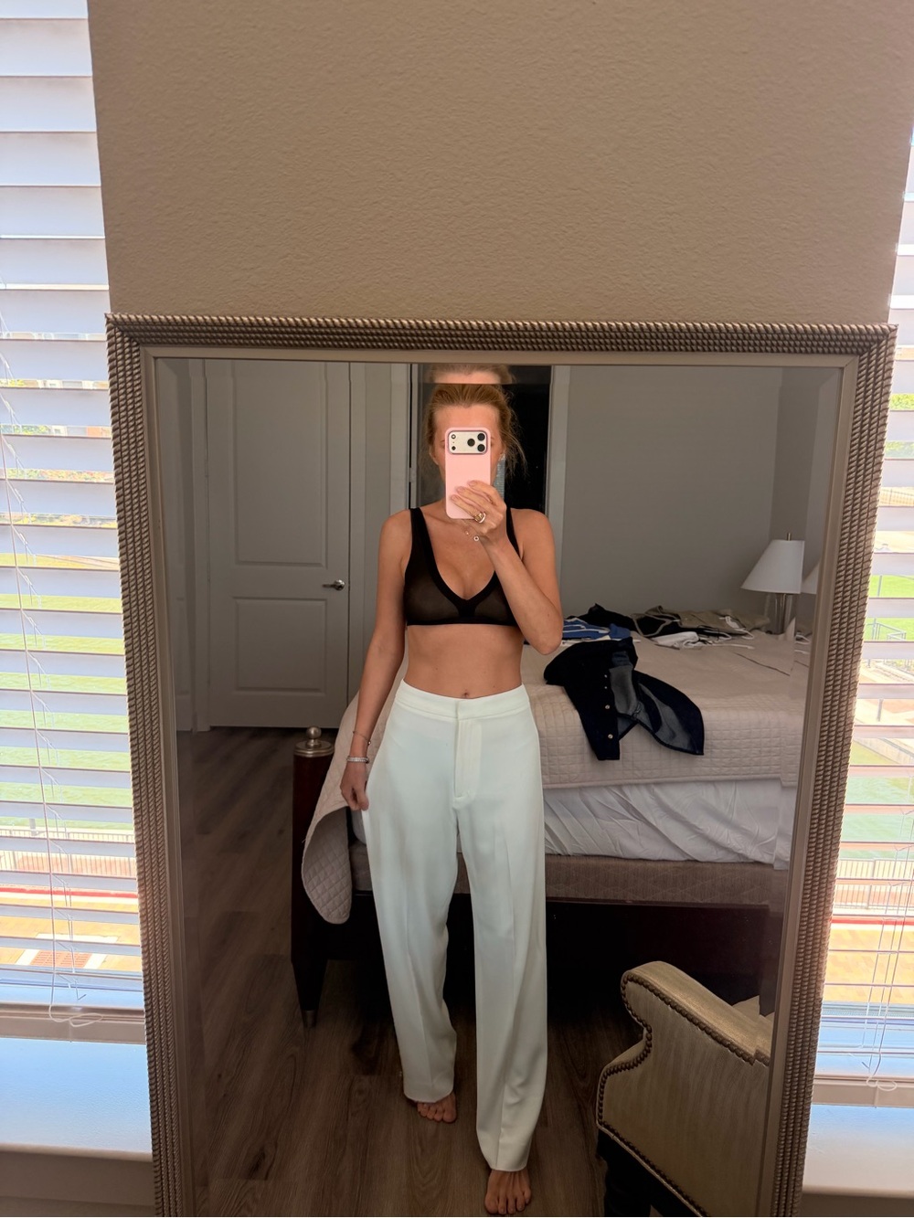 H&M Wide-Leg High-Waist Pants in Ivory White